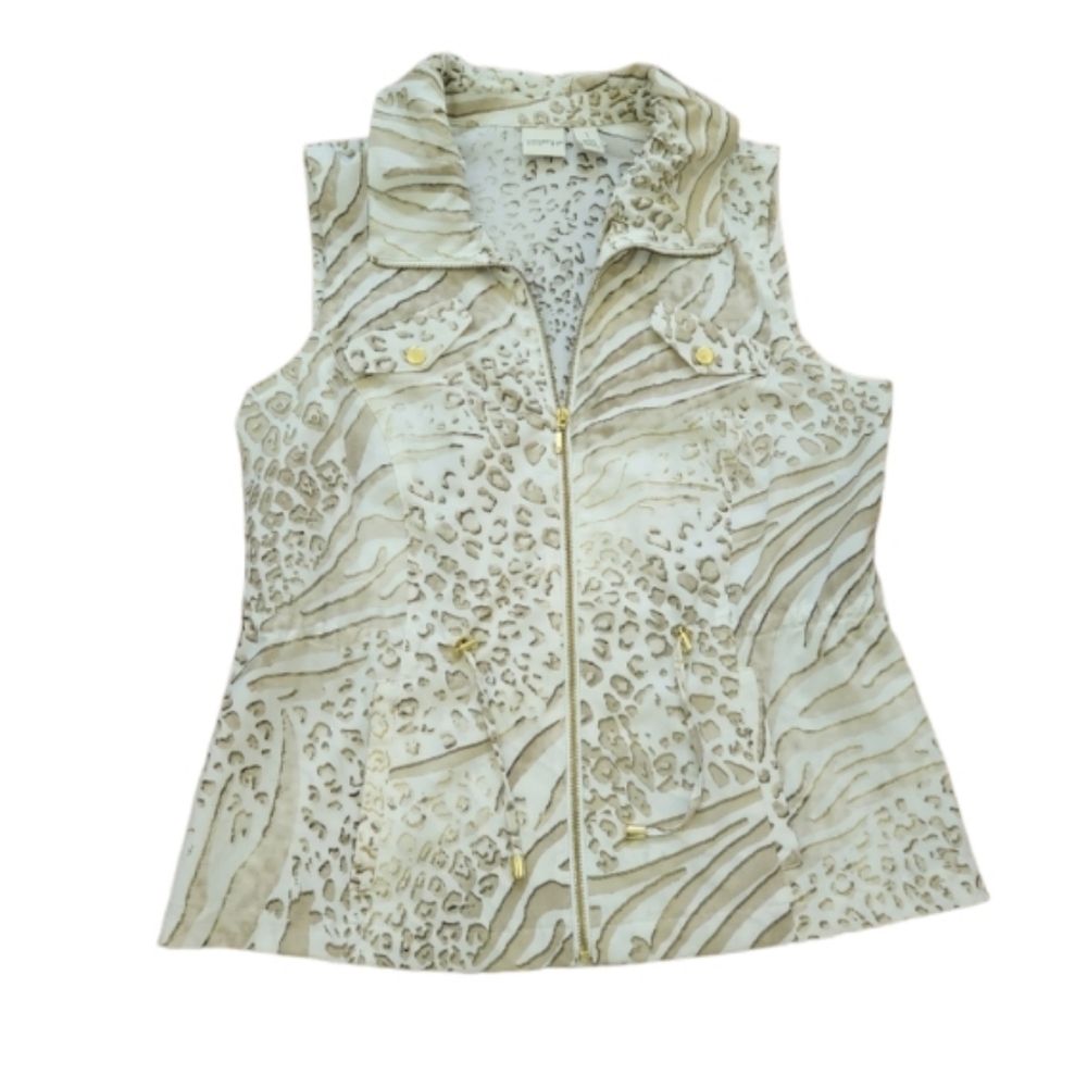 CHICO'S ZENERGY ANIMALS PRINT VEST WITH GOLD HARDWEAR ADJUSTABLE TIE AT …
